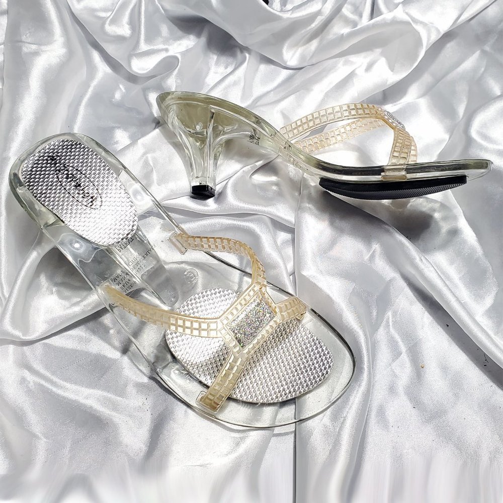 ZOEY & BETH acrylic clear high heel slides with bling  SZ 9